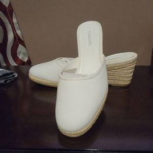 White Espadrille Wedge mules